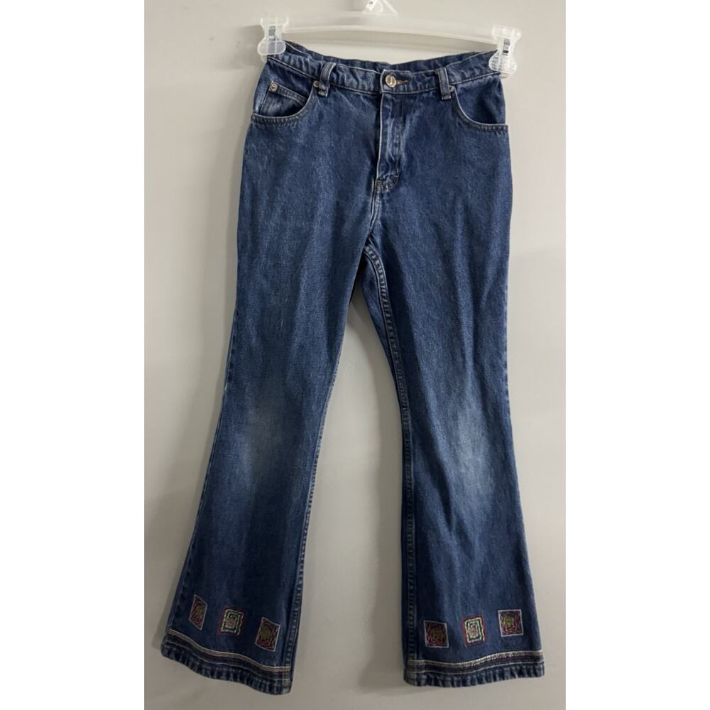 Jordache Jeans Girls Youth Size 10 Blue Denim Pink Embroidered Flowers 90s Y2K